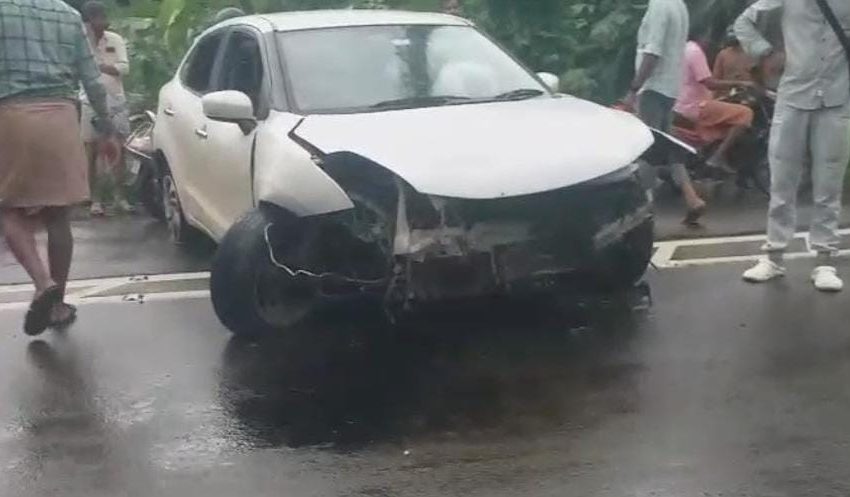  തളിപ്പറമ്പ കരിമ്പത്ത് മഴയിൽ  നിയന്ത്രണം വിട്ട കാർ മാതിലിനിടിച്ച് രണ്ട് പേർക്ക് പരിക്ക്