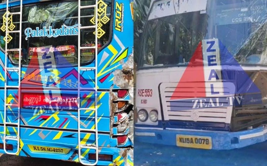  സ്വകാര്യ ബസിന് പിറകിൽ KSRTC ബസ്സിടിച്ചു അപകടം; 8 പേർക്ക് പരിക്ക്