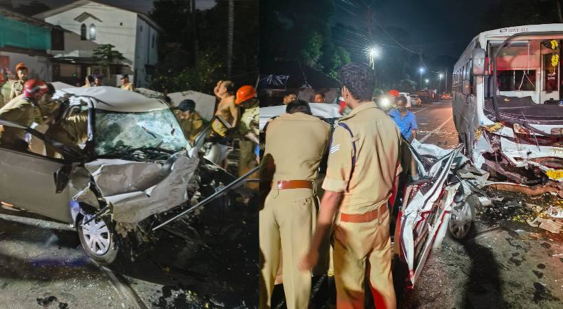  പത്തനംതിട്ട കോന്നി മുറിഞ്ഞകല്ലിൽ വാഹനാപകടത്തിൽ ഒരു കുടുംബത്തിലെ നാല് പേർ മരിച്ചു