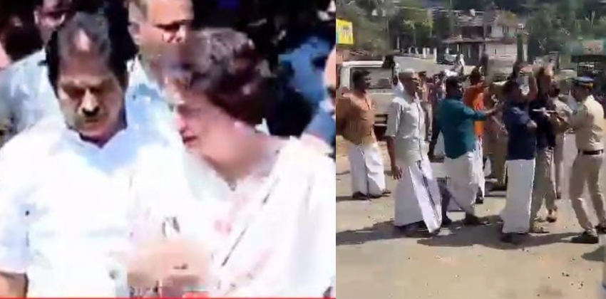  വയനാട് എം പി പ്രിയങ്ക ഗാന്ധിക്ക് നേരെ കരിങ്കൊടി; മാനന്തവാടി കണിയാരത്ത് വെച്ചാണ് CPIM പ്രവർത്തകർ കരിങ്കൊടി കാണിച്ചത്