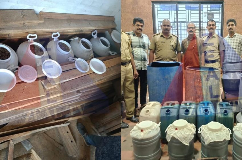  ചാവശ്ശേരി പറമ്പിൽ എക്സൈസിന്റെ പരിശോധന; ചാരായവും വാഷും കണ്ടെടുത്തു