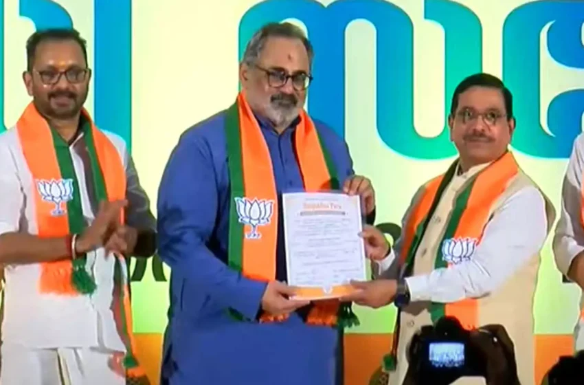  ബിജെപിയുടെ പുതിയ സംസ്ഥാന അദ്ധ്യക്ഷനായി രാജീവ് ചന്ദ്രശേഖരന്‍ ചുമതലയേറ്റു