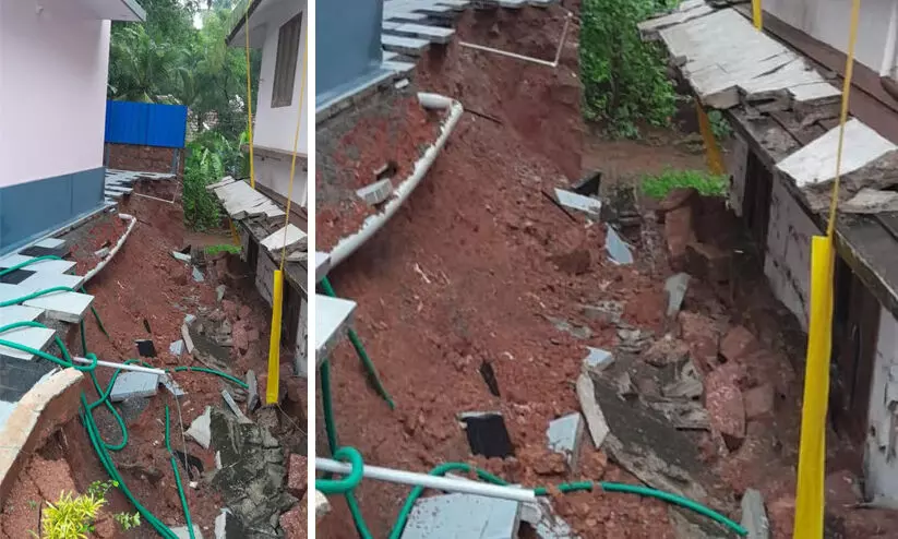  കാസർകോട് ഇരുനില അപാർട്മെന്‍റിന്‍റെ അരിക് ഇടിഞ്ഞു; മതിലടക്കം വീണത് സമീപത്തെ വീട്ടിലേക്ക്