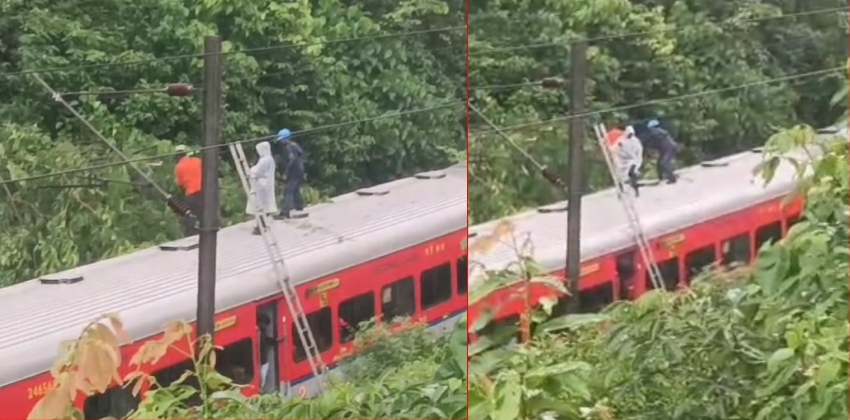  തൃശൂർ ചെറുതുരുത്തിയിൽ ഓടിക്കൊണ്ടിരുന്ന ട്രെയിനിന് മുകളിലേക്ക് മരം വീണു