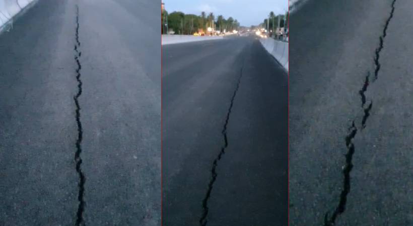  തൃശൂർ ചാവക്കാട് ദേശിയ പാത 66 ൽ വിള്ളൽ; ചിത്രങ്ങൾ പ്രചരിച്ചതോടെ രാത്രി തന്നെ അധികൃത സ്ഥലത്തെത്തി ടാറിട്ടു വിള്ളൽ അടച്ചു