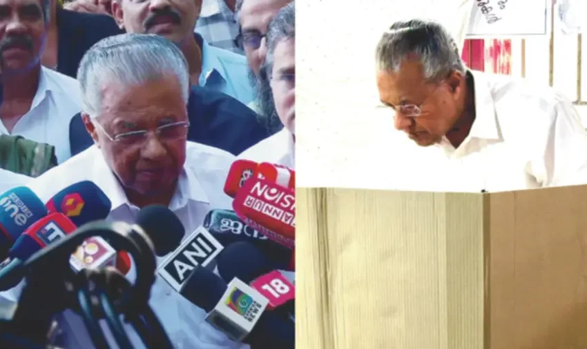  മുഖ്യമന്ത്രി പിണറായി വിജയൻ പിണറായി കാട്ടിലെ പീടികചേരിക്കൽ ജൂനിയർ ബേസിക് സ്‌കൂളിൽ കുടുംബ സമേതം എത്തി വോട്ട് ചെയ്‌തു
