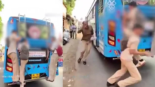  കണ്ണൂര്‍ തലശ്ശേരിയില്‍ ഓടുന്ന ബസിന് പിന്നില്‍ തൂങ്ങിനിന്ന് വിദ്യാര്‍ഥികളുടെ റീല്‍ ചിത്രീകരണം