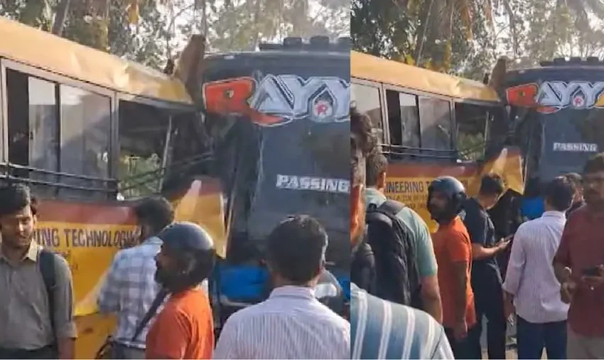  എറണാകുളം പൂക്കാട്ടുപടിയിൽ കോളേജ് ബസും സ്വകാര്യ ബസും കൂട്ടിയിടിച്ച് അപകടം; ഒന്‍പത് പേർ‌ക്ക് പരിക്ക്